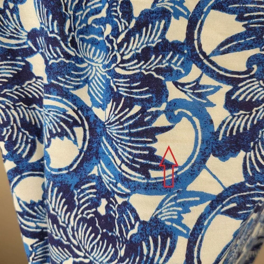 Tory Burch Sheila Floral Silk Dress Knee Lenght 3/4 Sleeve Blue White Size S